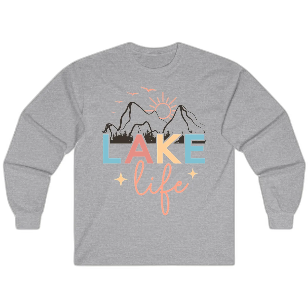 Mountain Lake Life Typography Long Sleeve in Sport Grey